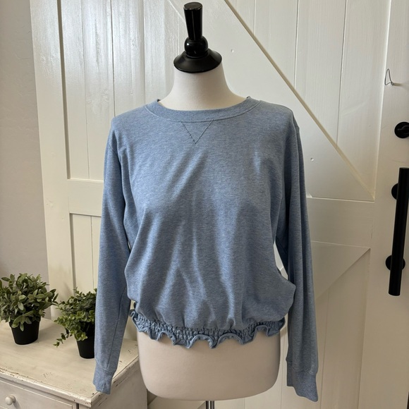 MICHAEL Michael Kors Size L Light Blue Sweater Ruffle Scoop Neck Crewneck - Picture 1 of 8